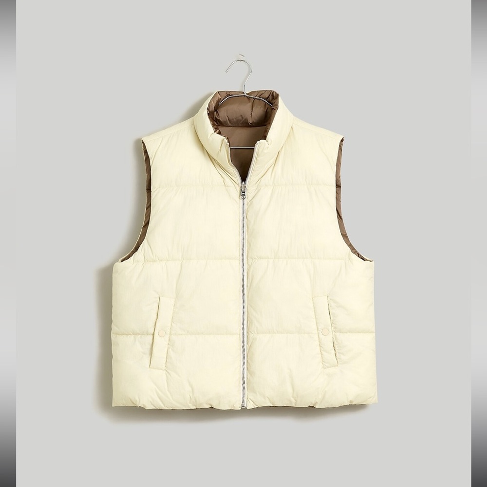 Madewell Reversible Cream and Brown Puffer Vest